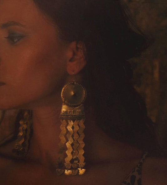Akna Handmade Brass Aztec Earrings: Precolombino Fertility Amulet