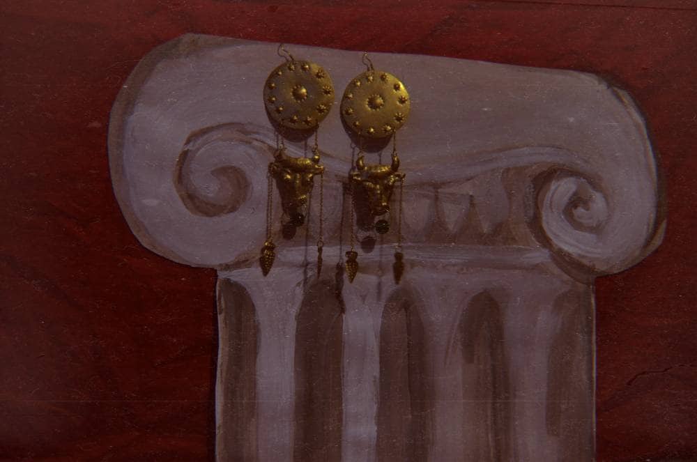 Minotaur Earrings: Handmade Brass Bull Head, Ancient Greek Jewelry