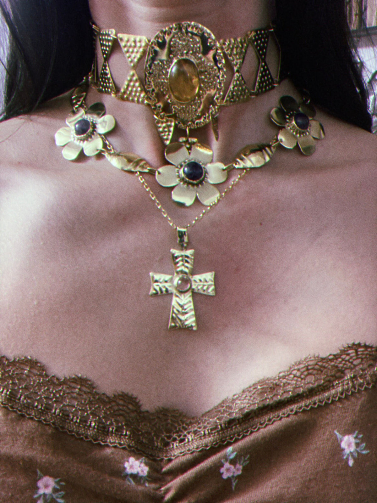 Sól/Gaya/Cross Necklaces Set: Goddess, Ethnic Jewelry, Crystal Healing Amulet Necklaces