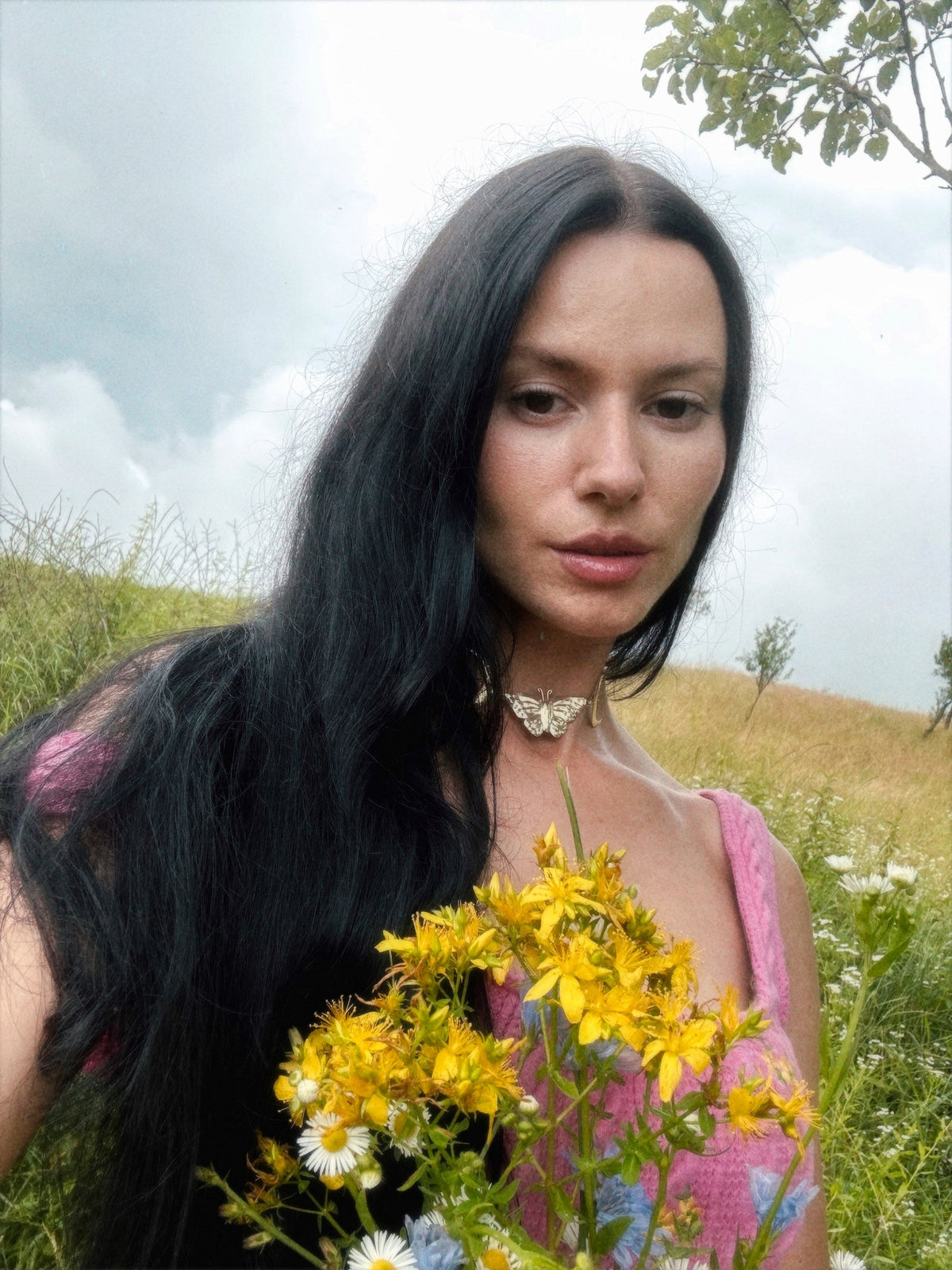 Butterfly Fairy Brass Choker: Crescent Moon Goddess Necklace