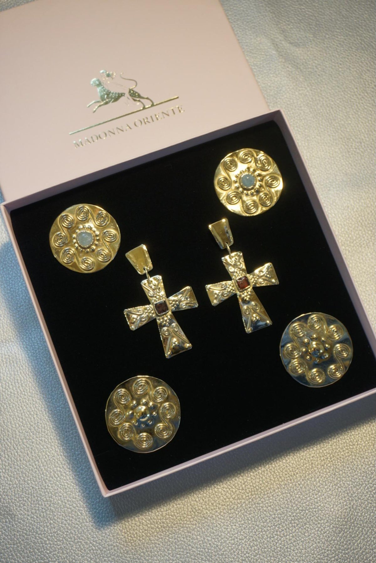 Egtved III Earrings: Nordic Archaeological Inspired Jewelry, Aquamarine Shield Earrings