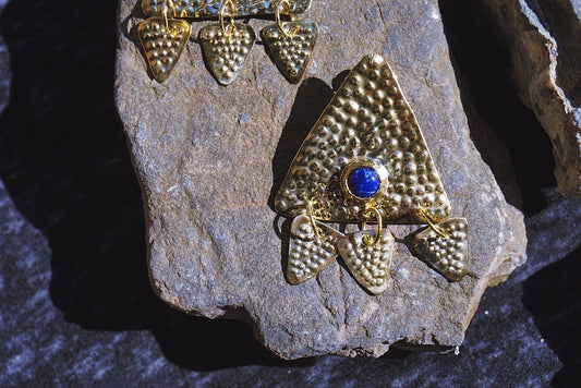 Máni Brass Lapis Lazuli Earrings: Nordic Shieldmaiden Jewelry