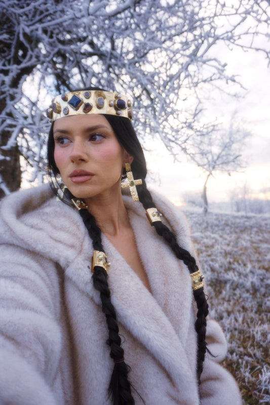 Brunhilda Medieval Crown: Historical Gemstone Headpiece,Winter Goddess Jewelry (PRE-ORDER)