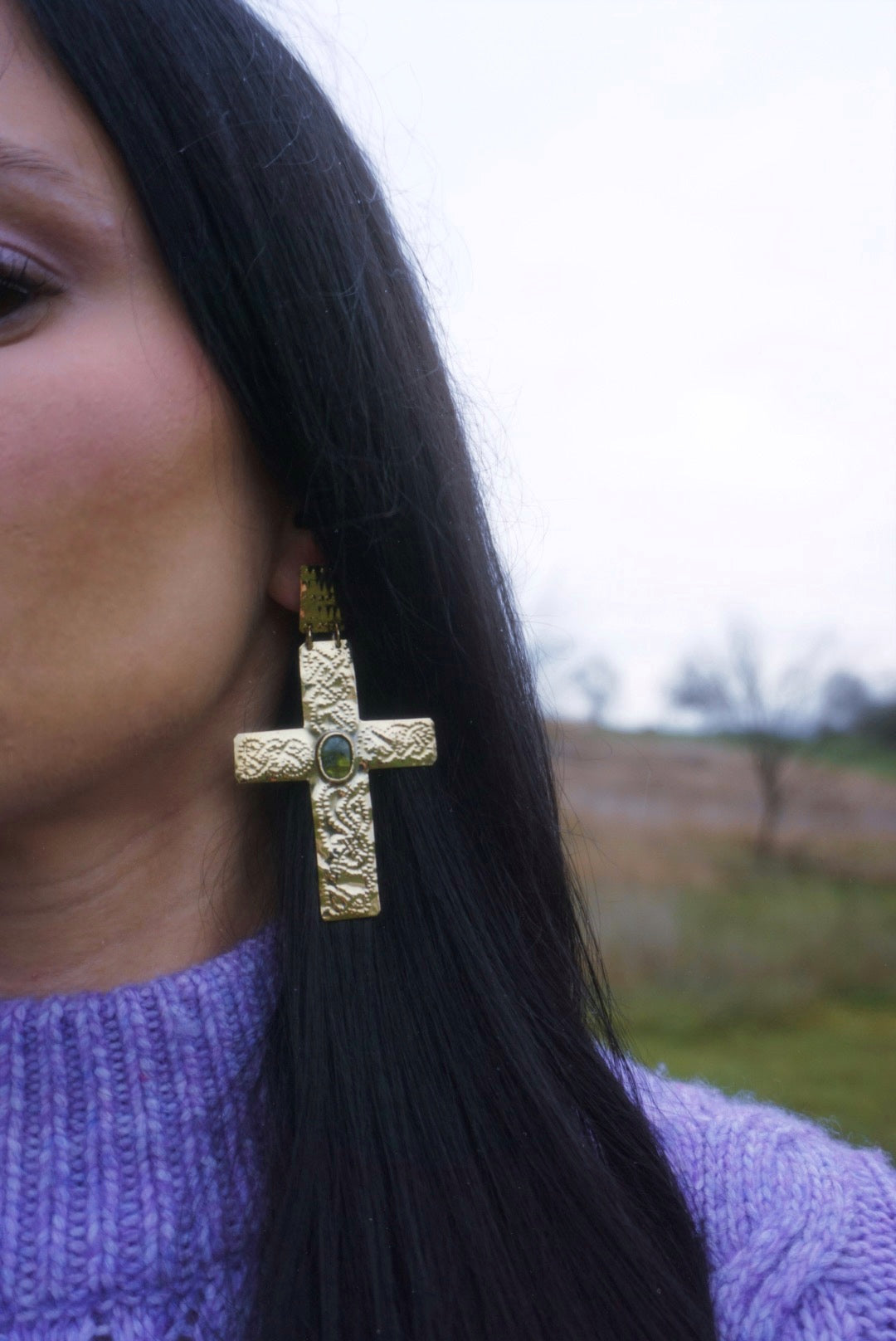 Wulfflaed Cross Earrings: Medieval Peridot Amulets