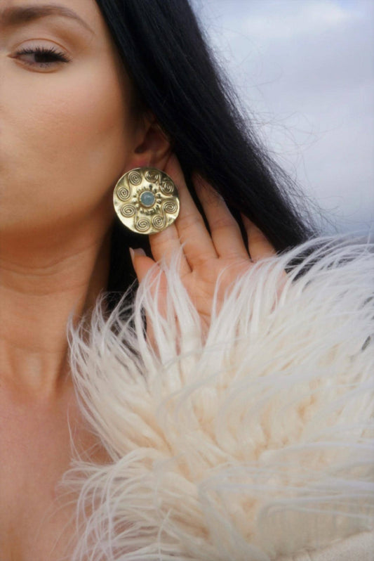 Egtved III Earrings: Nordic Archaeological Inspired Jewelry, Aquamarine Shield Earrings