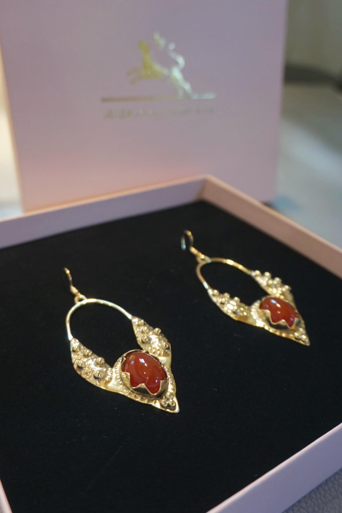 Mandukhai Agate Brass Earrings: Mongolian Silk Road Jewelry