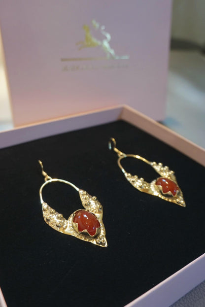 Mandukhai Agate Brass Earrings: Mongolian Silk Road Jewelry