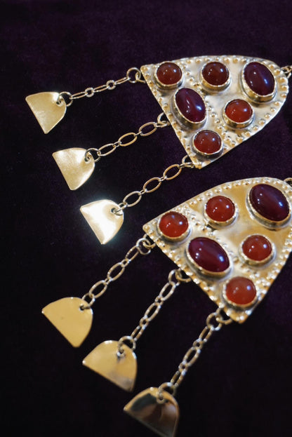 Ragnell Earrings: Medieval Brass Carnelian Earrings, Red Agate Fire Amulet, Arthurian Jewelry