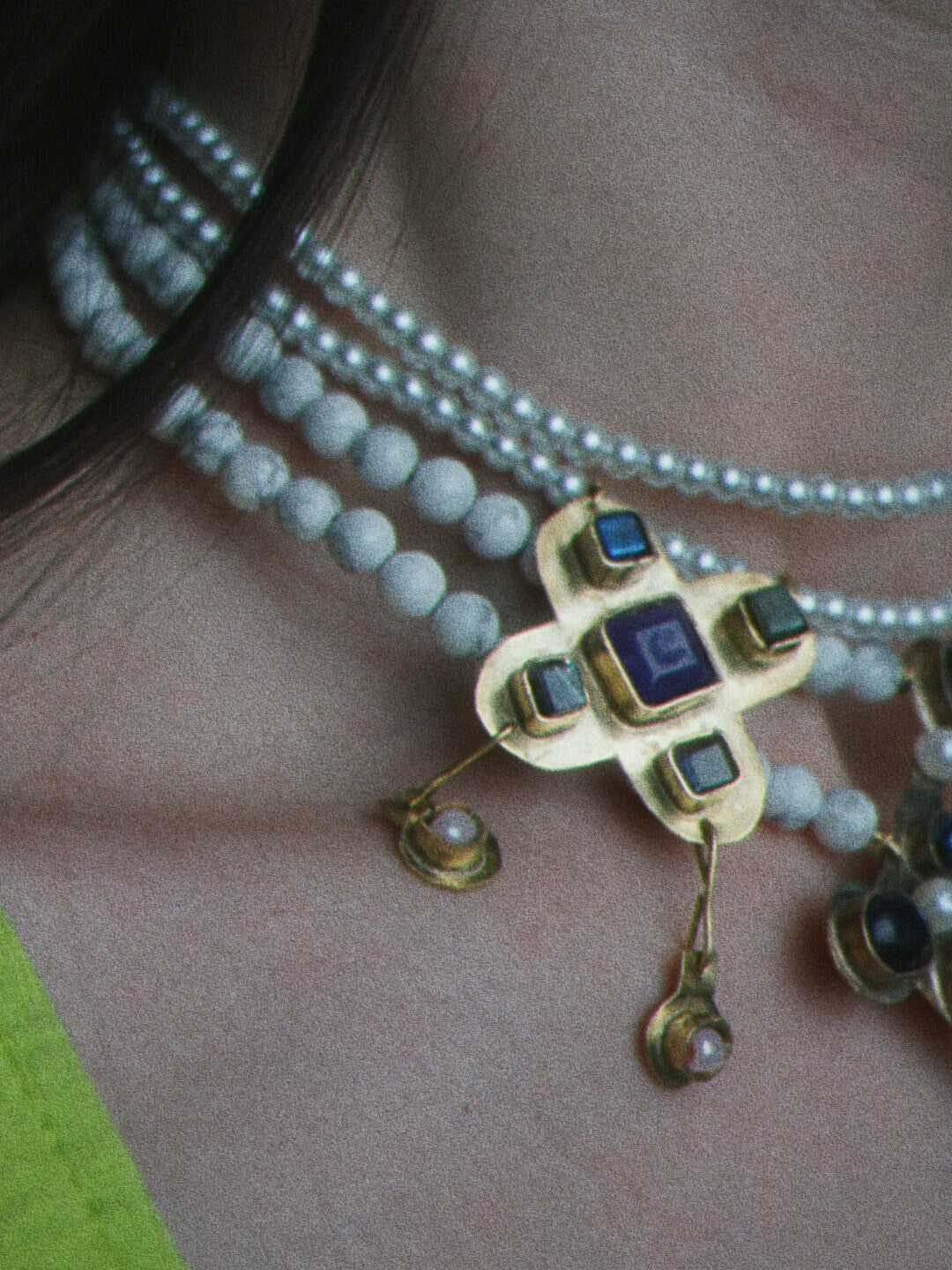 Byzantius & Leofflaed Handmade Necklaces Set: Beaded Pearl Gemstone Choker, Reinassance Jewelry