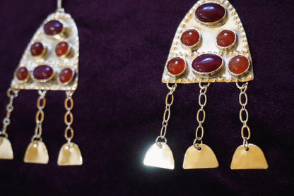 Ragnell Earrings: Medieval Brass Carnelian Earrings, Red Agate Fire Amulet, Arthurian Jewelry