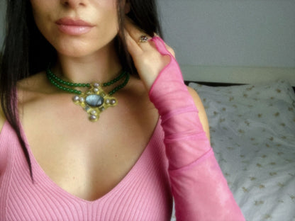 Estrilda Labradorite Beaded Choker: Anglo-Saxon Byzantine Style Necklace, Crystal Healing Amulet Necklace