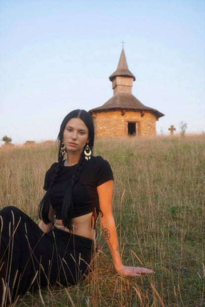 Rusalka Handcrafted Brass Lunula Earrings: Slavic Viking Amulets