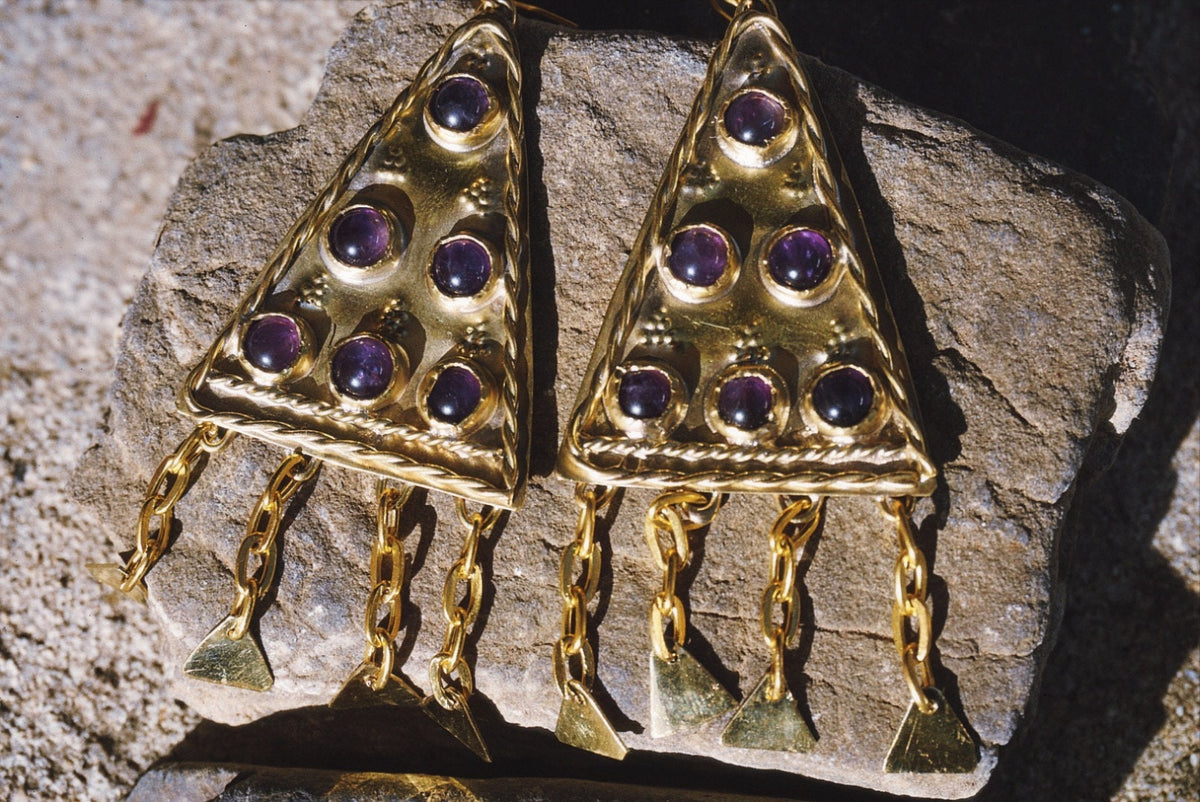 Zerynthia Earrings: Brass Amethyst Sarmatian Adornments