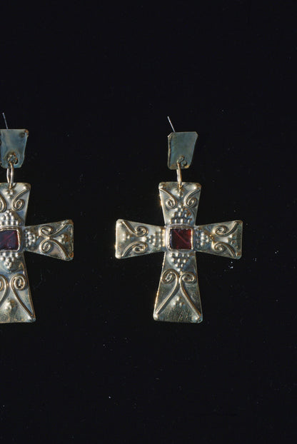 Godiva Garnet Cross Earrings: Medieval Byzantine Jewelry