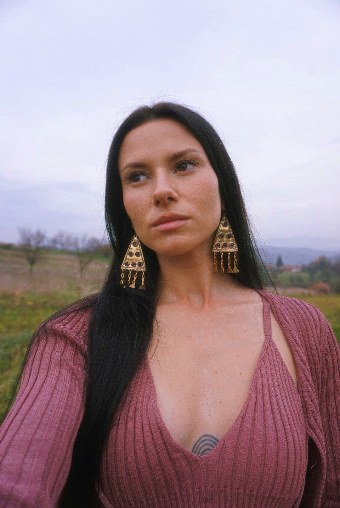 Zerynthia Earrings: Brass Amethyst Sarmatian Adornments