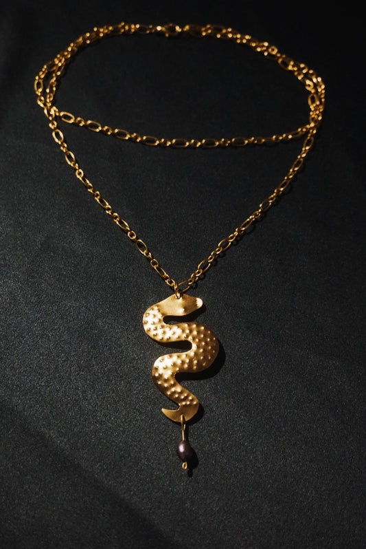 Handmade Brass Serpent Necklace: Ancient Greek Medusa Snake Pendant