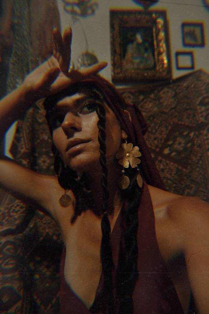 Inana Earrings: Handmade Brass Floral Goddess Jewelry