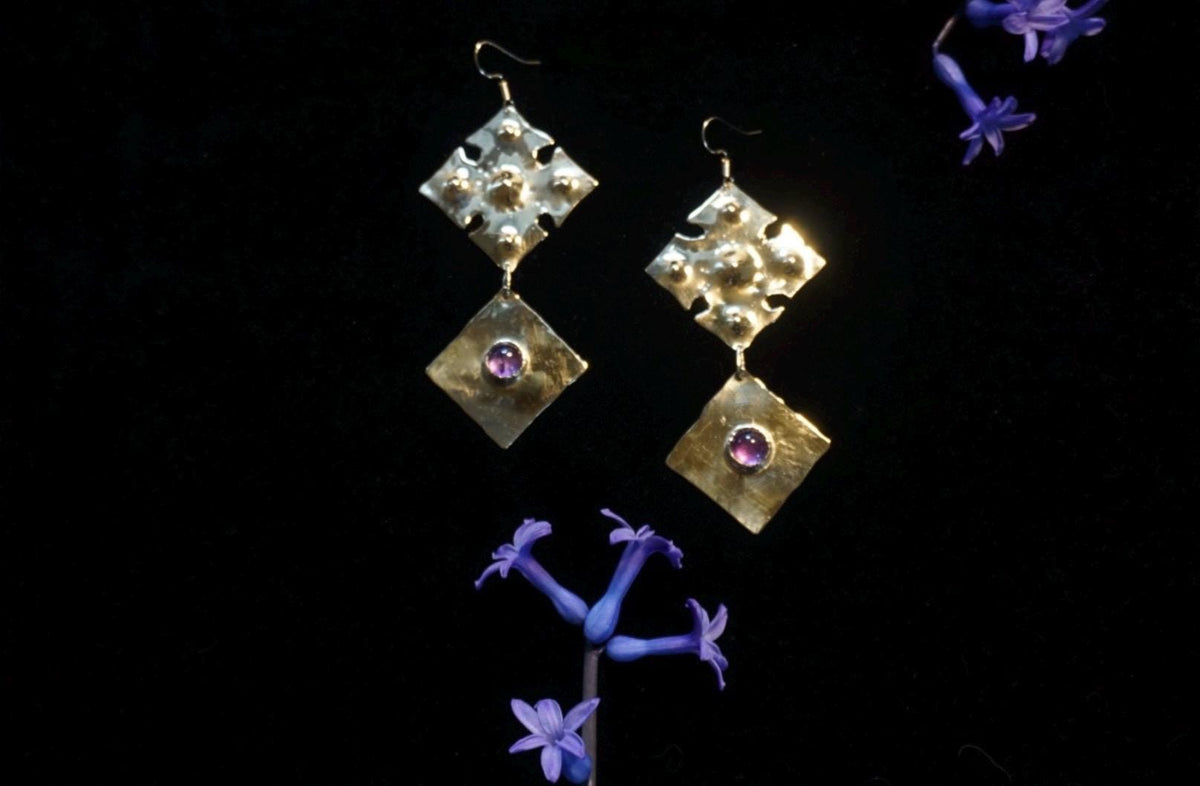 Medieval Diamond Yara Earrings: Amethyst Witchy Jewelry