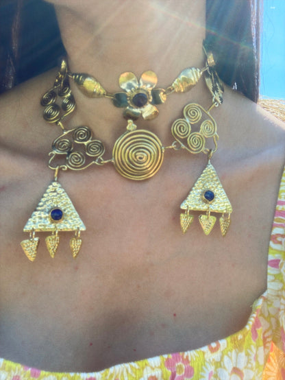 Máni Lapis Lazuli Brass Choker: Nordic Bronze Age Goddess Necklace (PRE-ORDER)