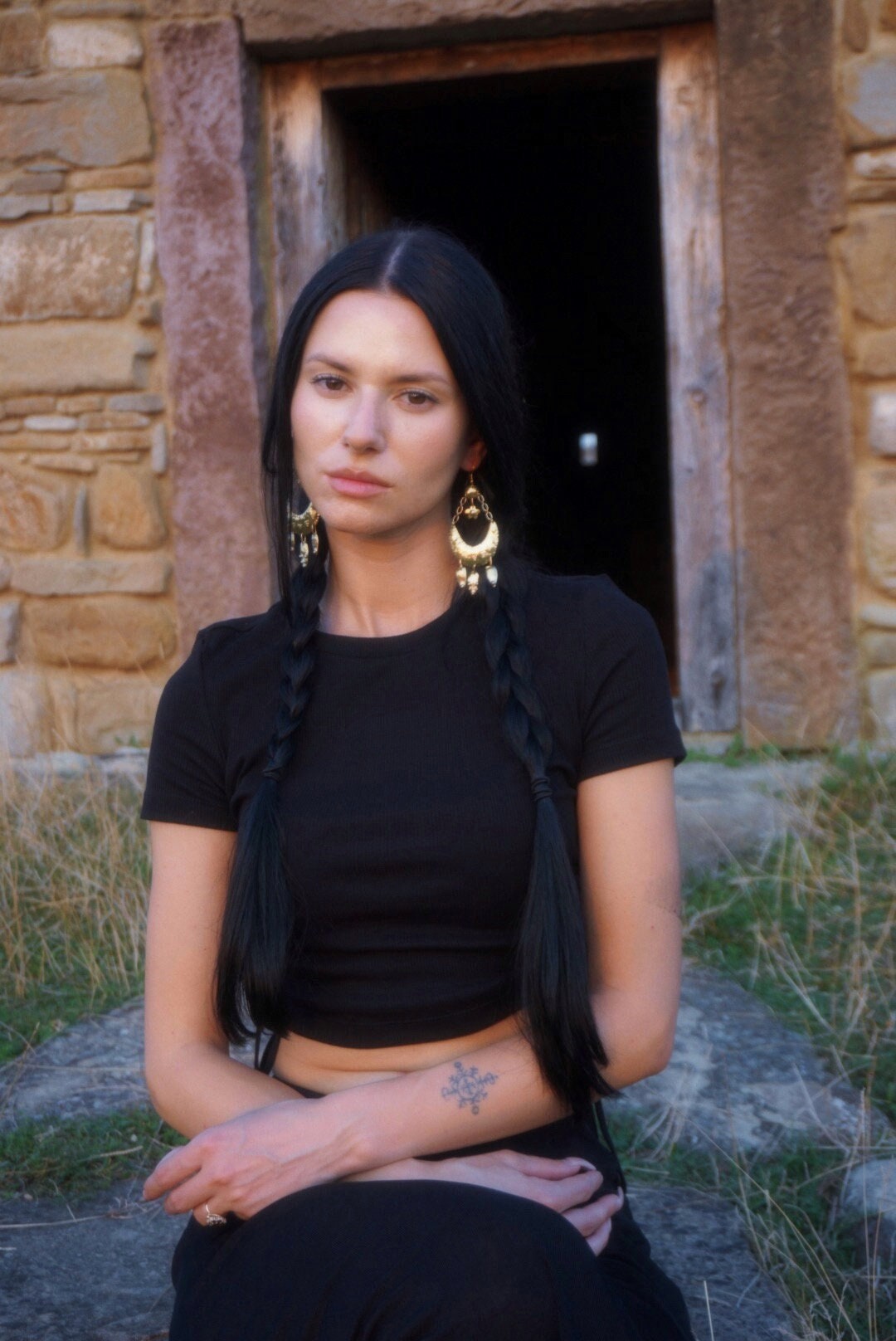 Rusalka Handcrafted Brass Lunula Earrings: Slavic Viking Amulets