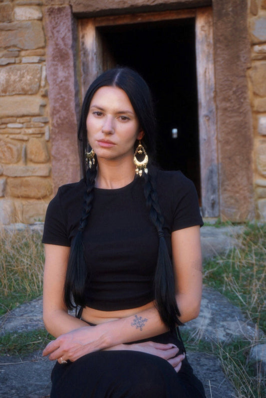 Rusalka Handcrafted Brass Lunula Earrings: Slavic Viking Amulets