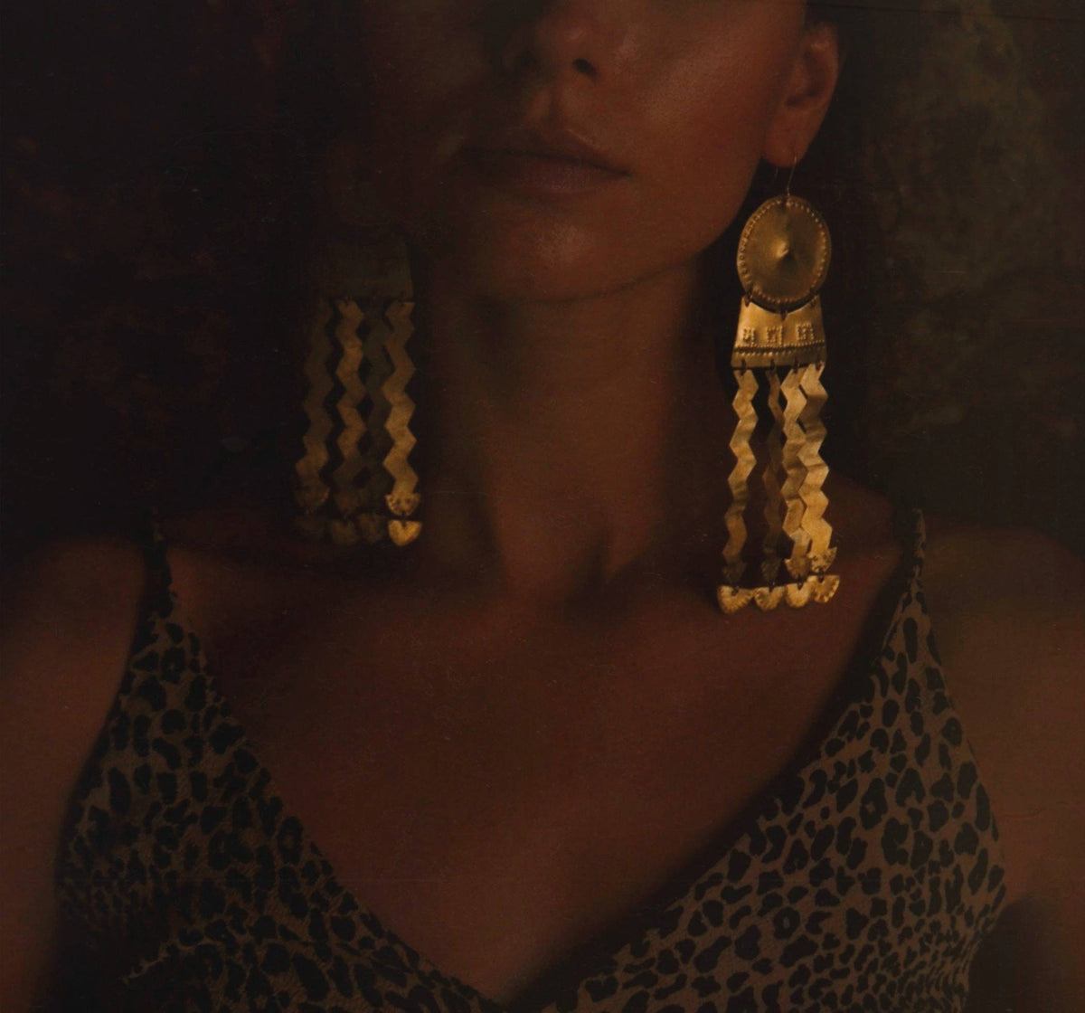 Akna Handmade Brass Aztec Earrings: Precolombino Fertility Amulet