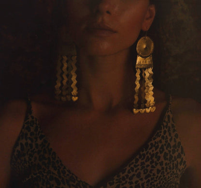 Akna Handmade Brass Aztec Earrings: Precolombino Fertility Amulet