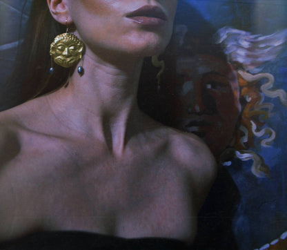 Handmade Brass Gorgon Medusa Earrings: Snake Amulet Jewelry