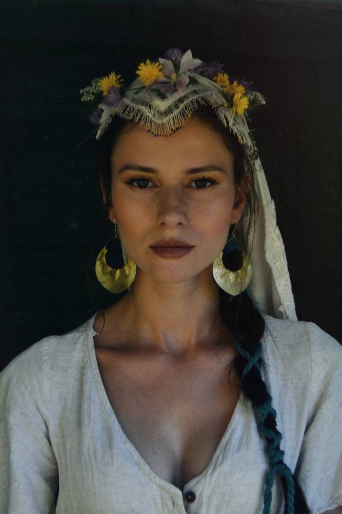 Ognyena Slavic Fire Goddess: Handmade Brass Ethnic Earrings