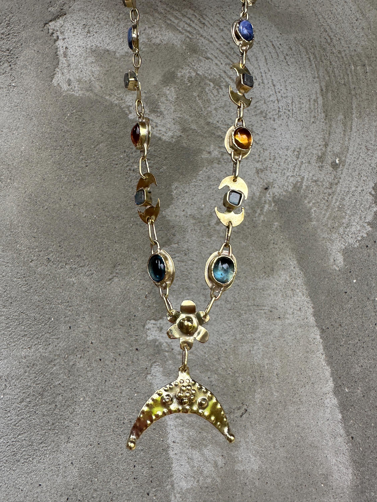 Diana Lunula Necklace: Roman Moon Goddess, Gold Necklace with Natural Gemstones, Ancient inspired Jewelry