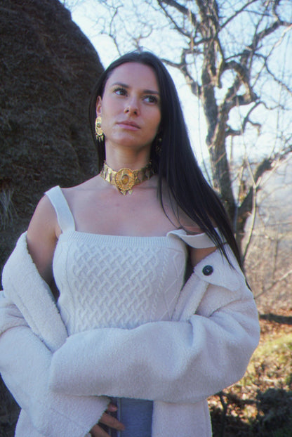 Sól Brass and Citrine Earrings: Nordic Bronze Age Jewelry