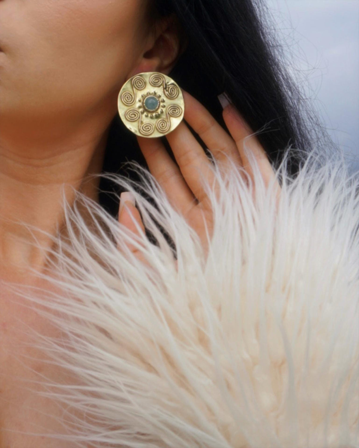 Egtved III Earrings: Nordic Archaeological Inspired Jewelry, Aquamarine Shield Earrings