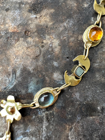 Diana Lunula Necklace: Roman Moon Goddess, Gold Necklace with Natural Gemstones, Ancient inspired Jewelry