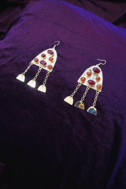 Ragnell Earrings: Medieval Brass Carnelian Earrings, Red Agate Fire Amulet, Arthurian Jewelry