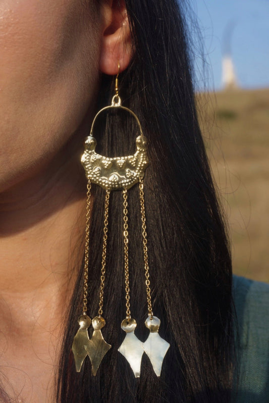Medeina Earrings: Handcrafted Brass Slavic Amulet Jewelry, Viking Medieval Design