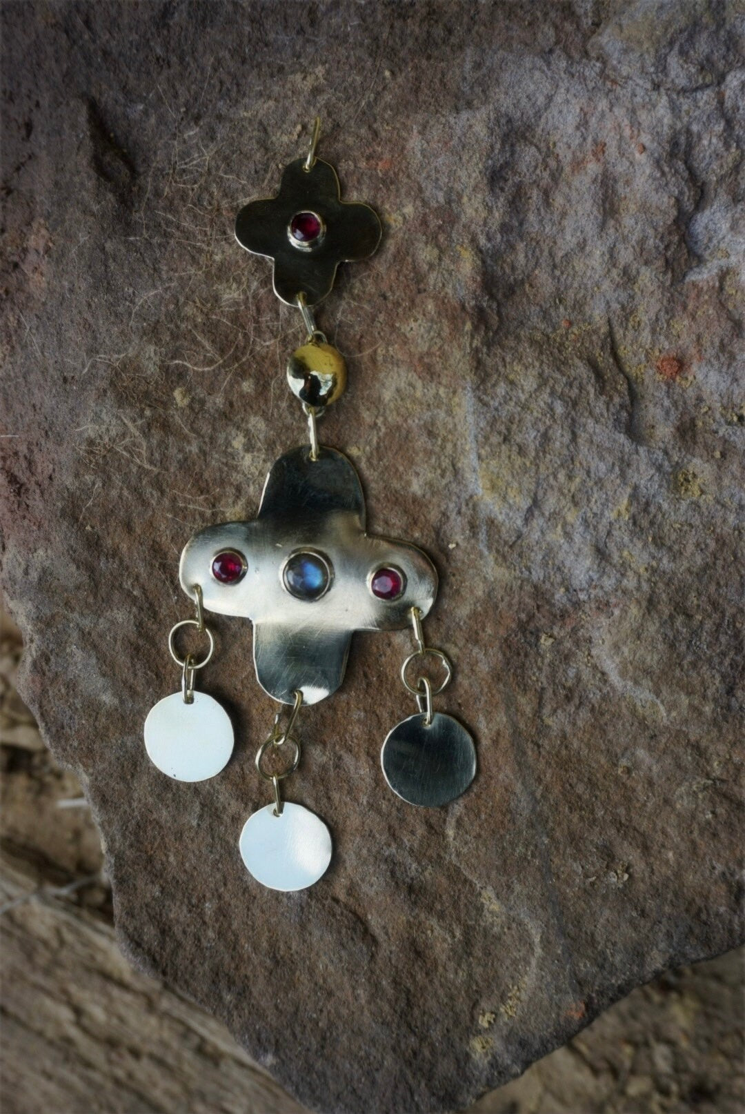Slavic Braid Jewelry: Brass Nakosnik with Zircons & Labradorite