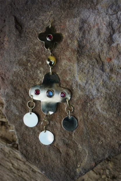 Slavic Braid Jewelry: Brass Nakosnik with Zircons & Labradorite