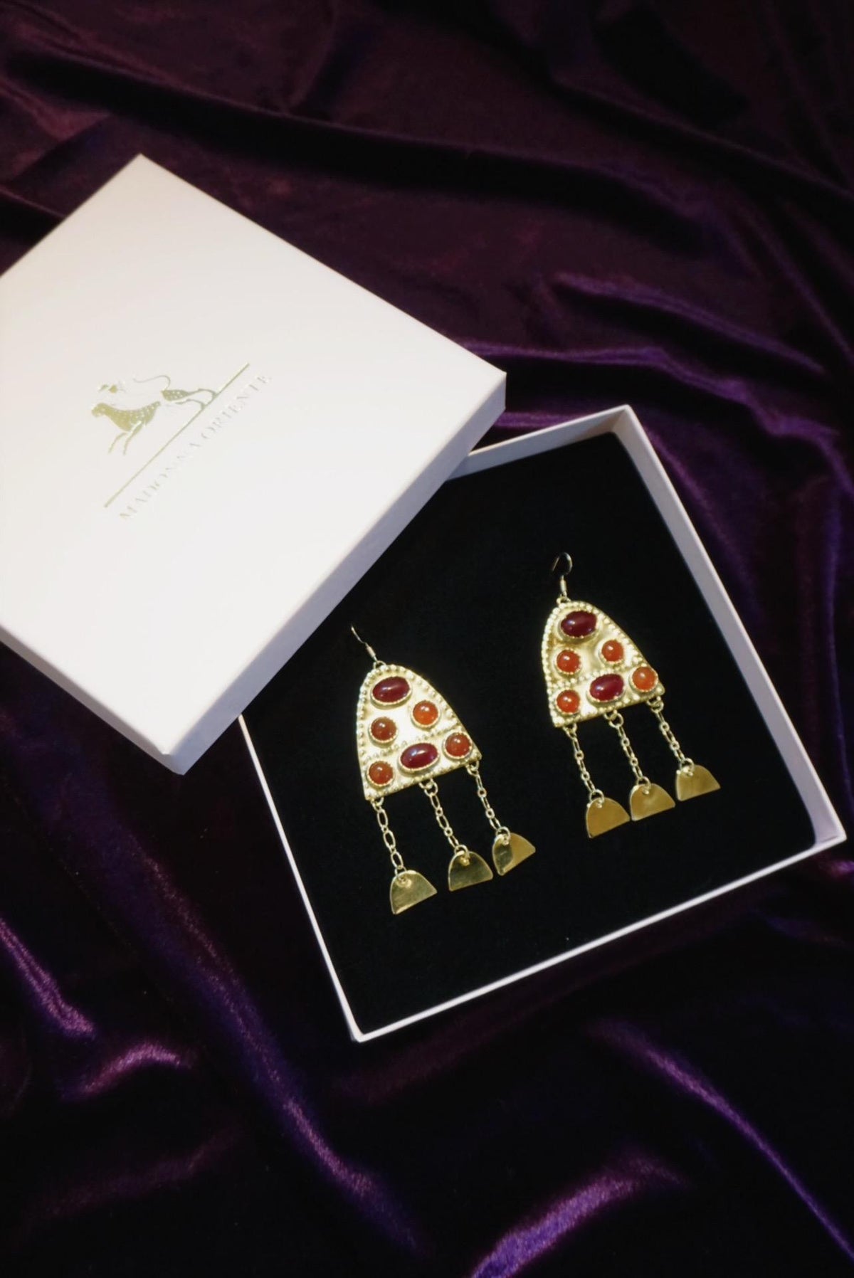 Ragnell Earrings: Medieval Brass Carnelian Earrings, Red Agate Fire Amulet, Arthurian Jewelry