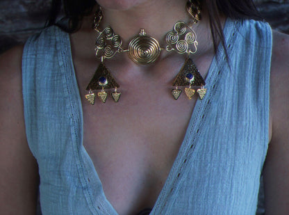 Máni Lapis Lazuli Brass Choker: Nordic Bronze Age Goddess Necklace (PRE-ORDER)