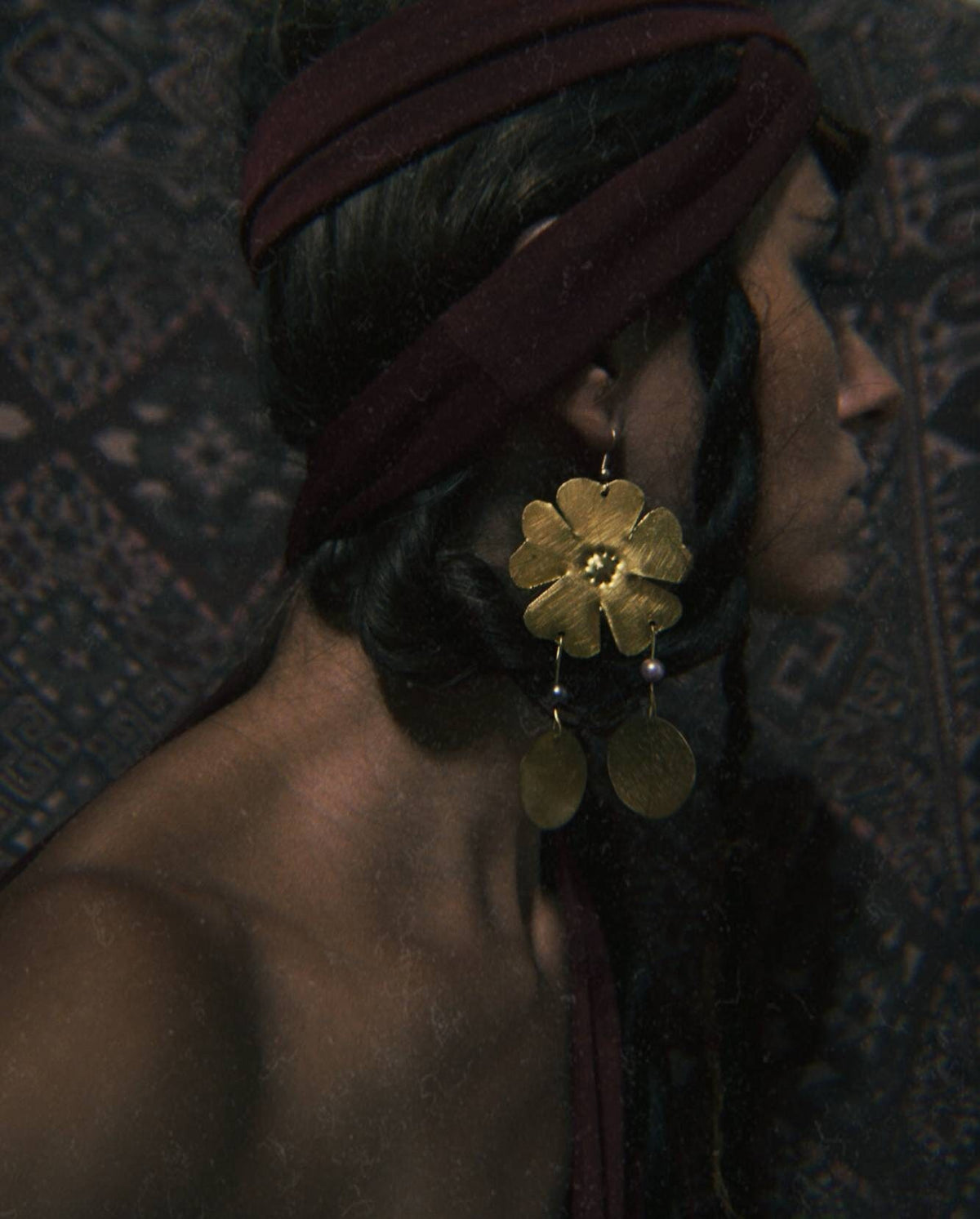 Inana Earrings: Handmade Brass Floral Goddess Jewelry