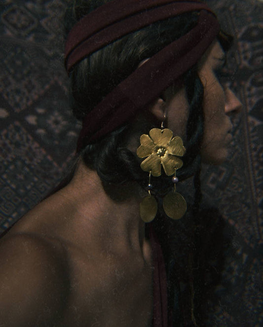 Inana Earrings: Handmade Brass Floral Goddess Jewelry
