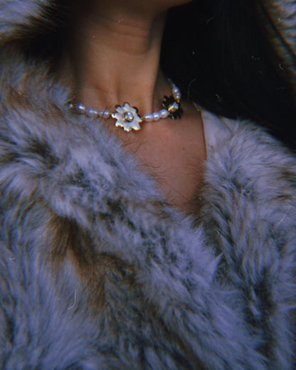 Ice Flower Necklace: Pearl Choker with Crystal Cubic Zirconia, Unique Christmas Gift for Her