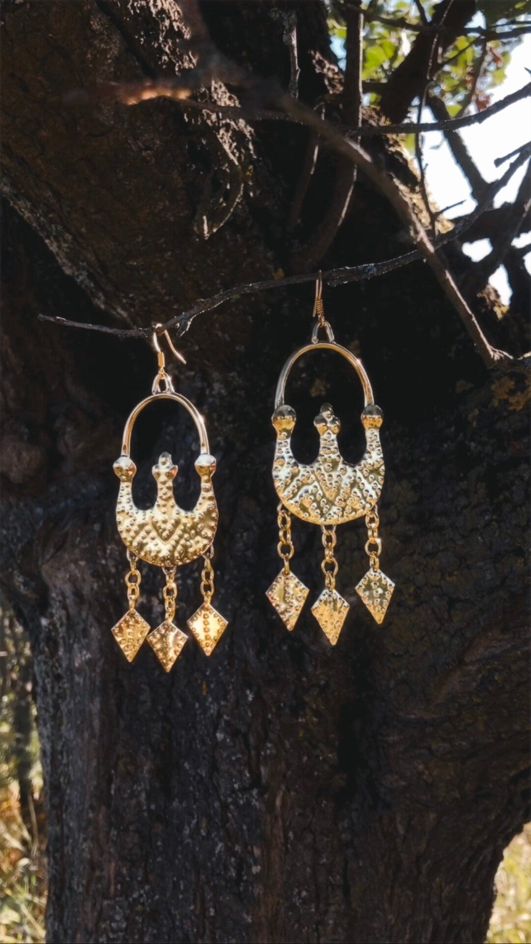 Zevana Handcrafted Brass Lunula Earrings: Slavic Viking Amulet Jewelry