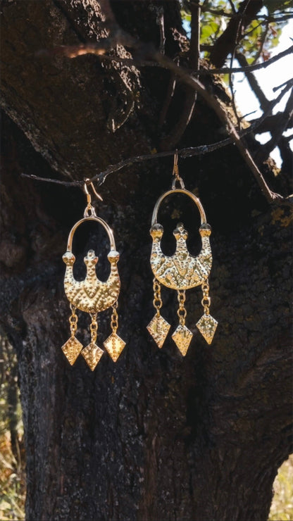 Zevana Handcrafted Brass Lunula Earrings: Slavic Viking Amulet Jewelry