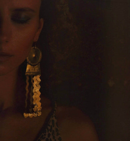 Akna Handmade Brass Aztec Earrings: Precolombino Fertility Amulet