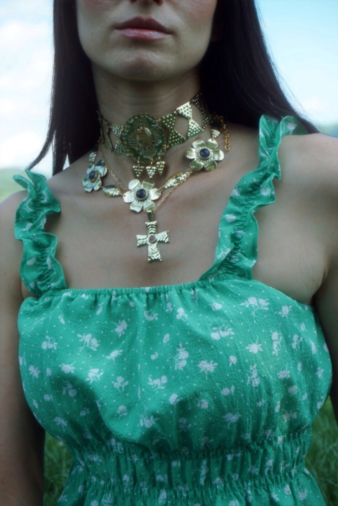 Sól/Gaya/Cross Necklaces Set: Goddess, Ethnic Jewelry, Crystal Healing Amulet Necklaces