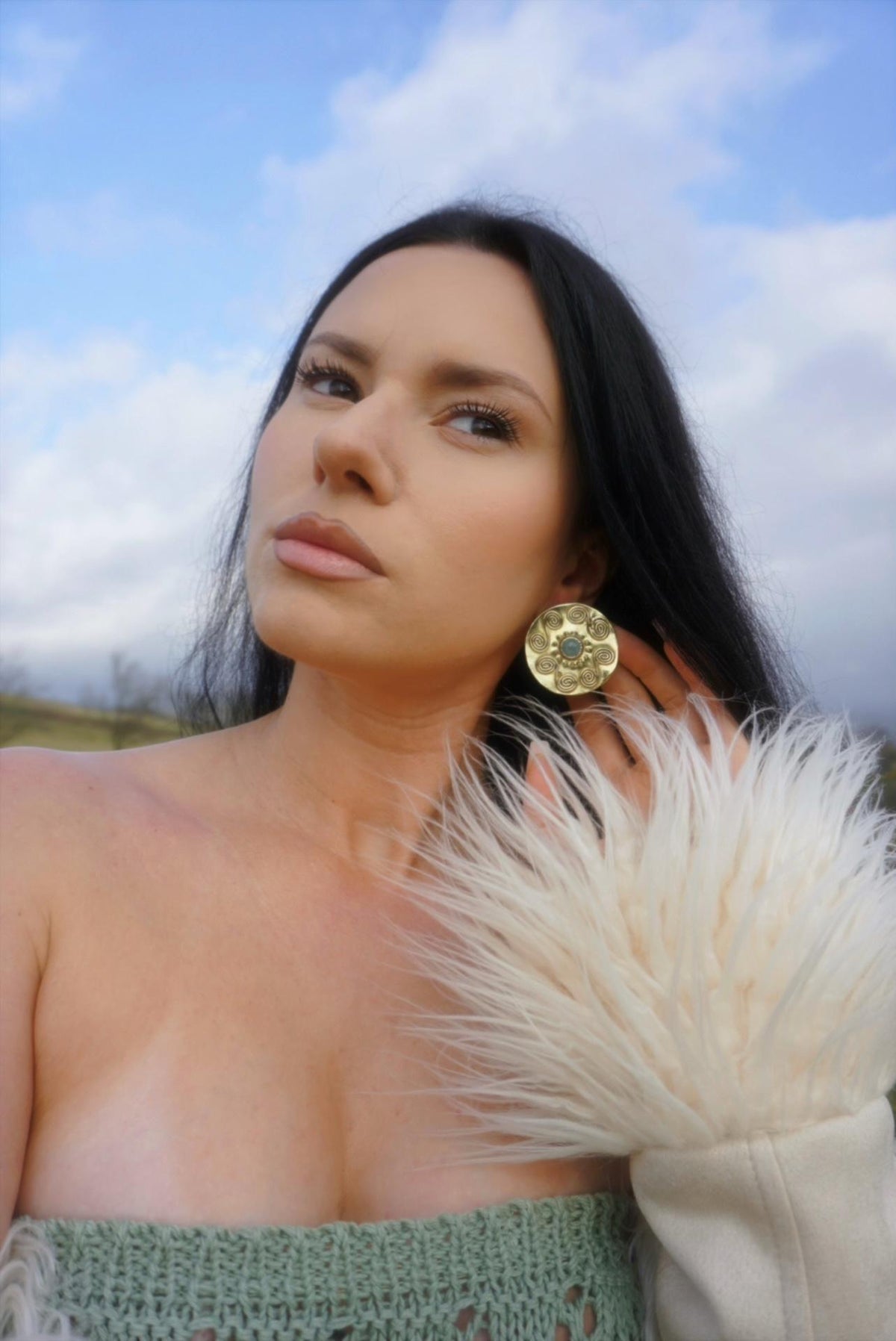 Egtved III Earrings: Nordic Archaeological Inspired Jewelry, Aquamarine Shield Earrings