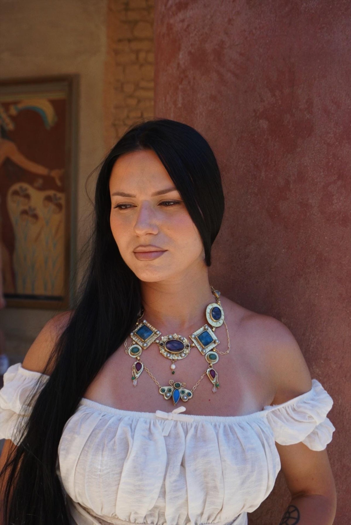 Psyche Necklace: Ornate Gemstone Statement Ancient Greek Jewelry