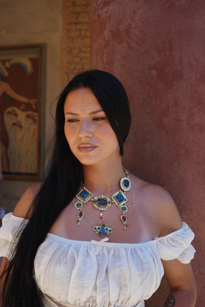 Psyche Necklace: Ornate Gemstone Statement Ancient Greek Jewelry