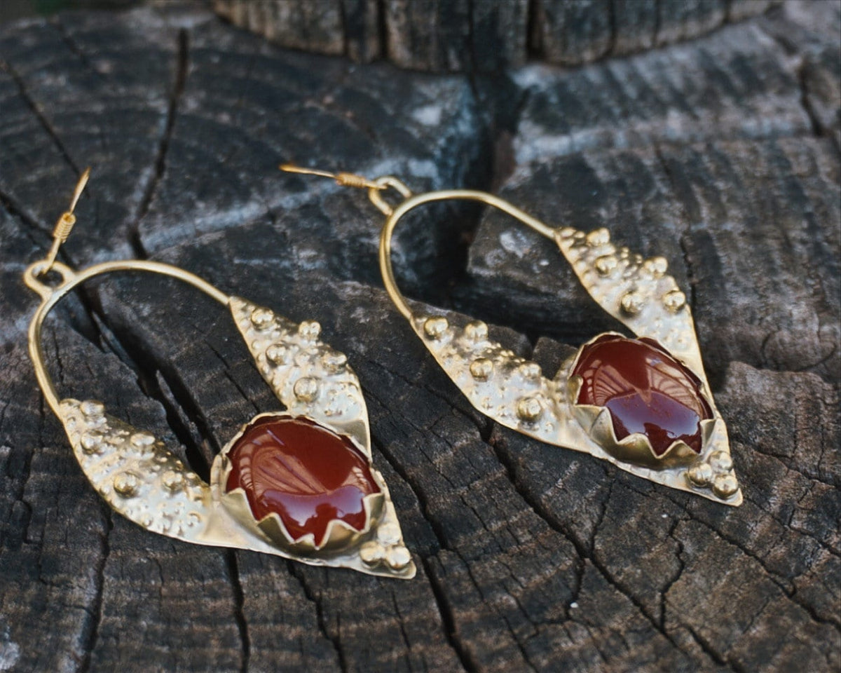 Mandukhai Agate Brass Earrings: Mongolian Silk Road Jewelry